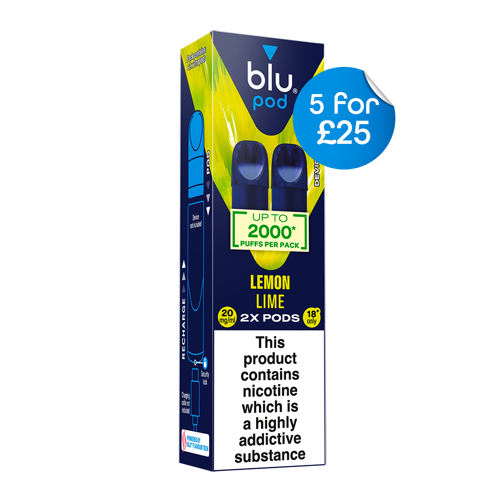 Buy Blu Bar Lemon Lime pre-filled vape pods 20mg nic salt, 2 pack. Up to 2000 puffs. Fast, discreet UK delivery. Order online today.
