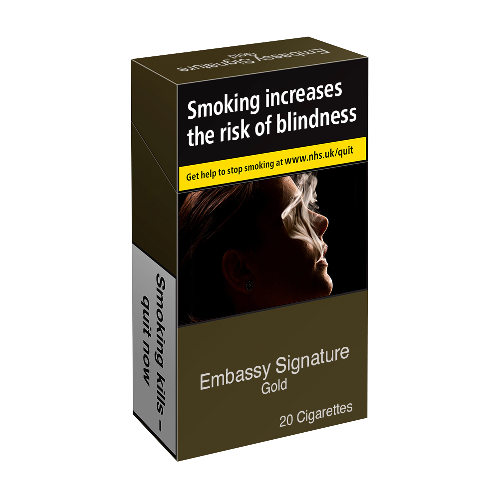 Buy Embassy Signature Gold King Size Cigarettes 20 Pack at SmokeKingz.co.uk. Genuine British-made Embassy cigarettes with smooth flavour. UK duty paid & fast delivery. 18+ only.